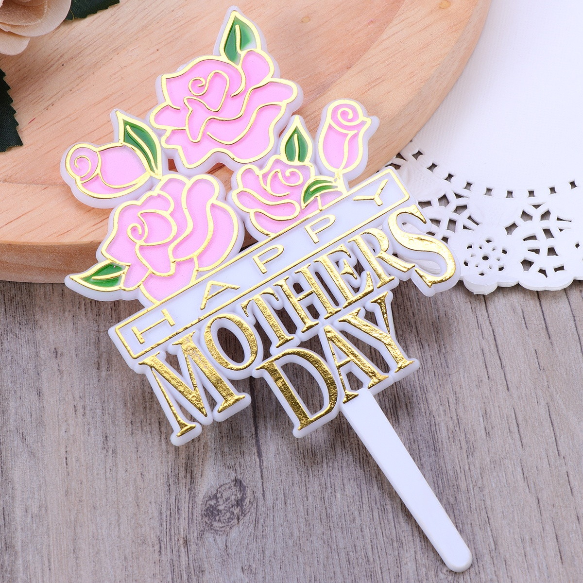 20pcs Rose Cake Toppers Mothers Day Cake Picks DIY Cake Decoration Mothers Day Party Dessert Insert Favor (Pink + Red)