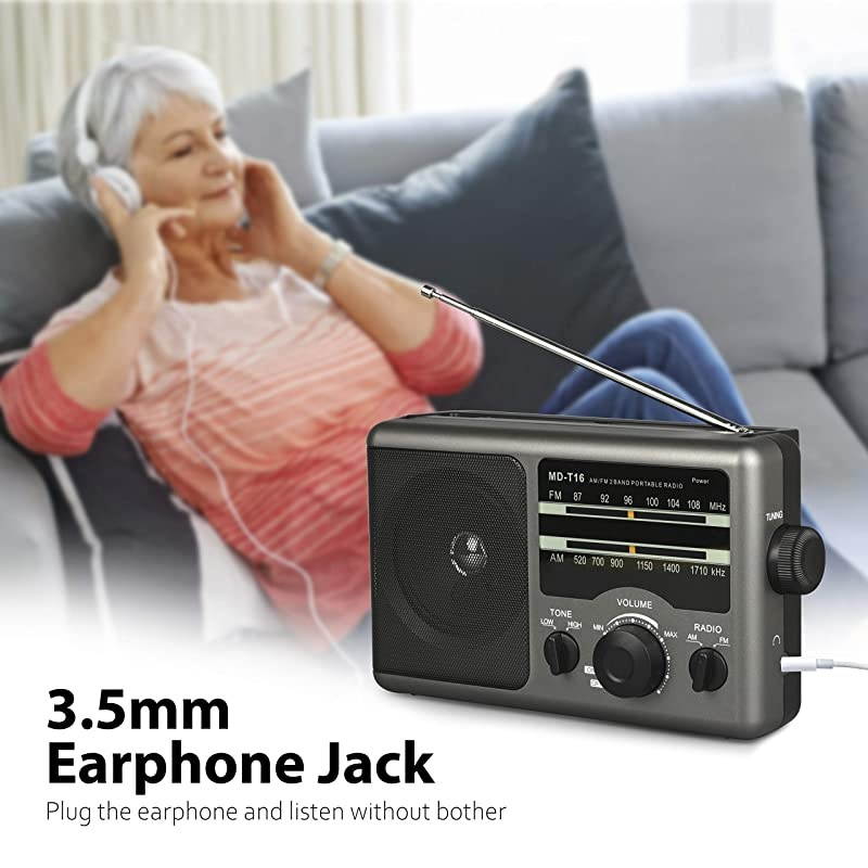 FM Portable Radio Transistor Radio with 35mm Earphone Jack HightLow Tone Mode Big Speaker AC Power or Battery Operated by 4 D Cell Batteries for Home and Outdoor