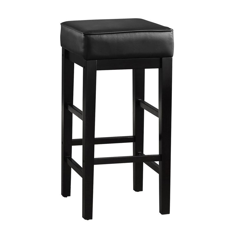 Lexicon 29" Pub Height Wooden Bar Stool Leather Seat Barstool, Black (2 Pack)