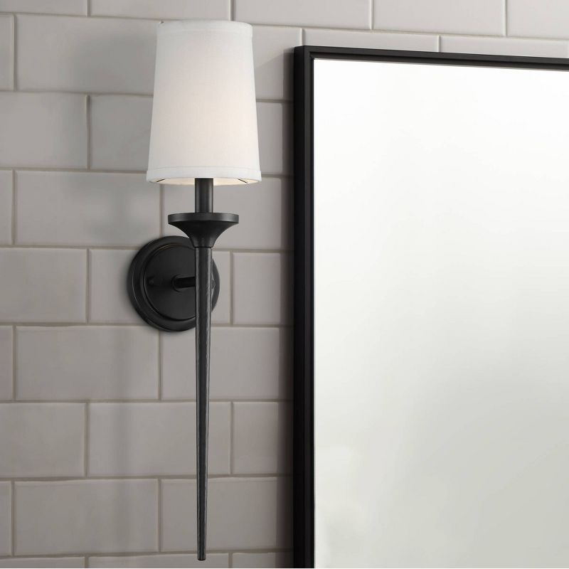 Regency Hill Ferris 24" High Black Finish Linen Shade Wall Sconce