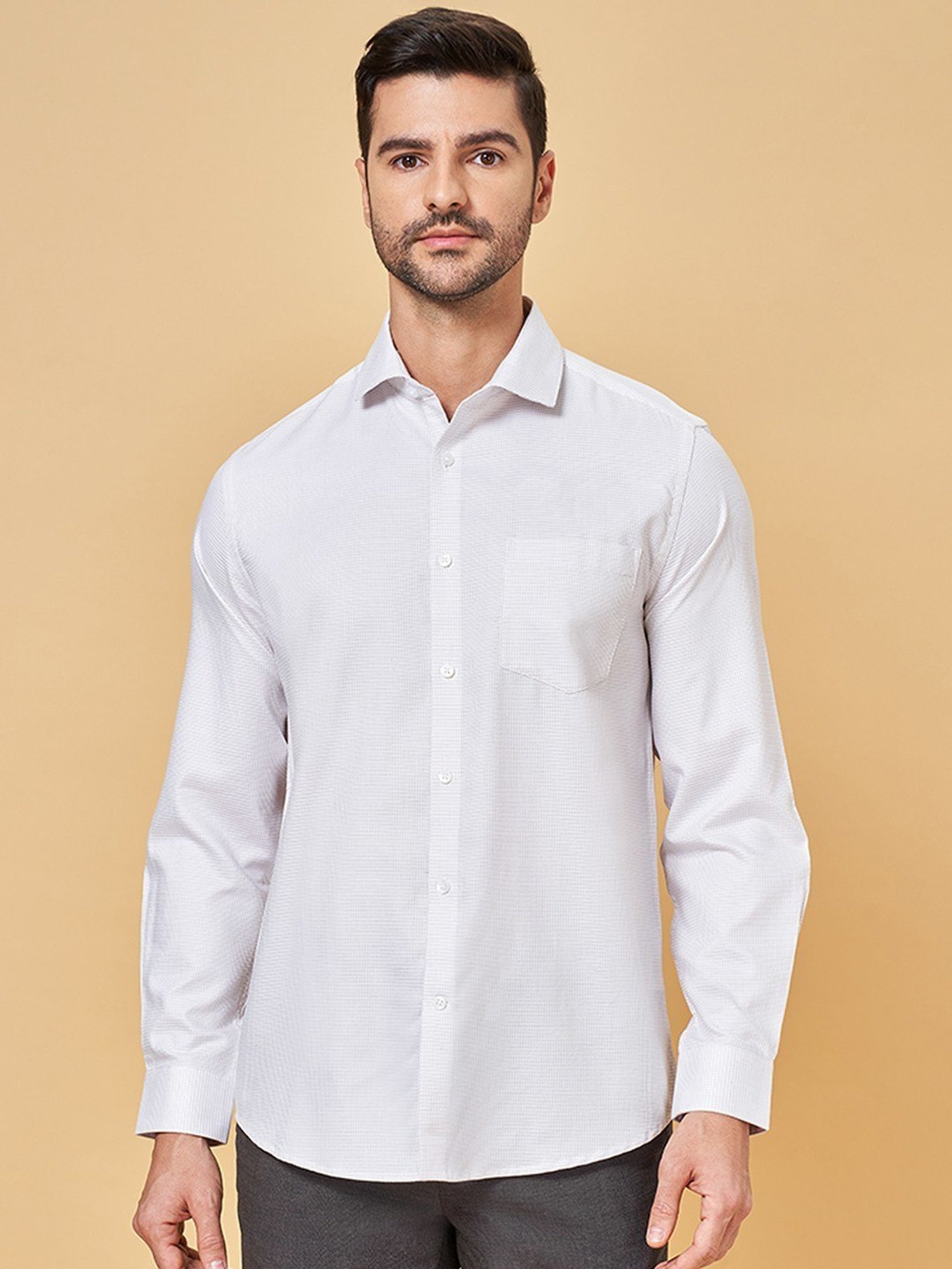 Peregrine by Pantaloons White Cotton Regular Fit Texture Shirt