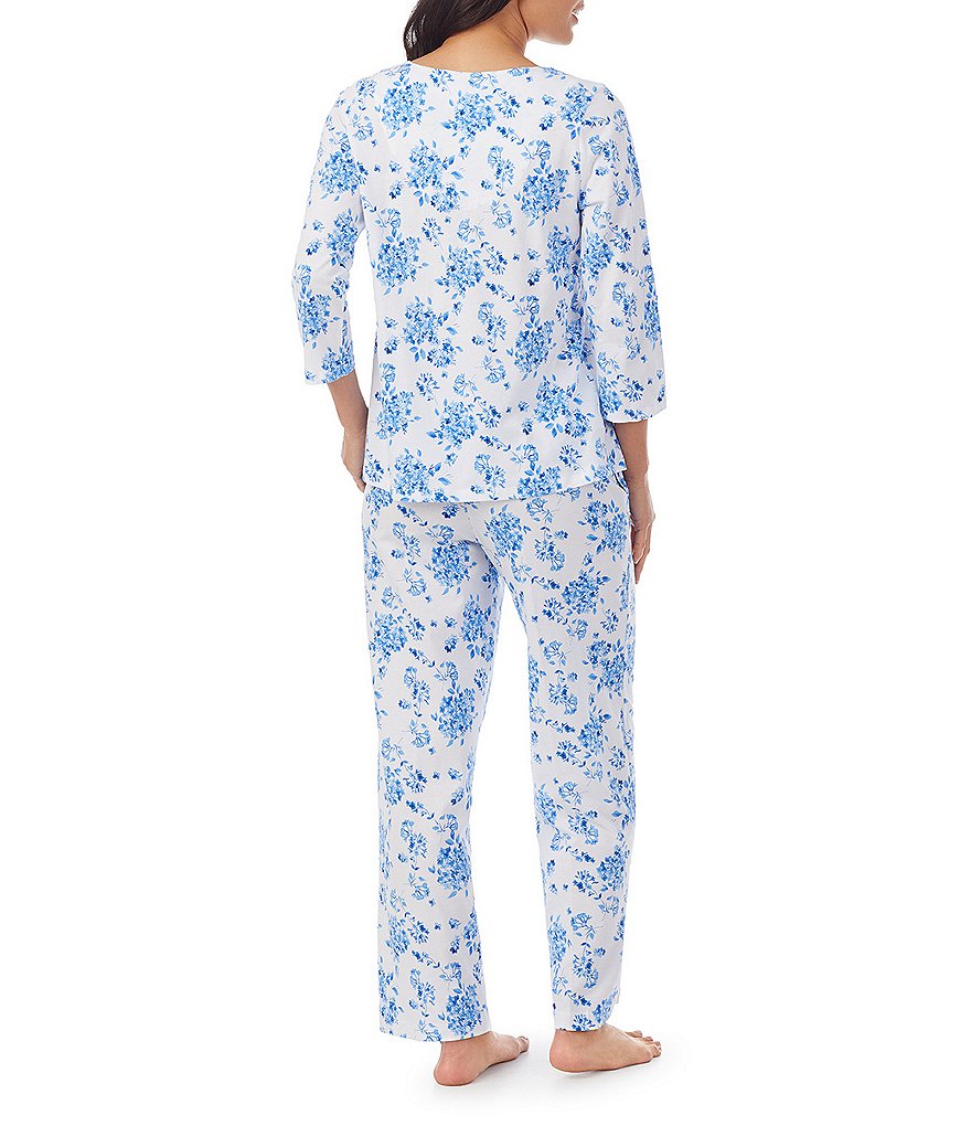 Carole Hochman Floral Print Round Neck 3/4 Sleeve Jersey Knit Pajama Set