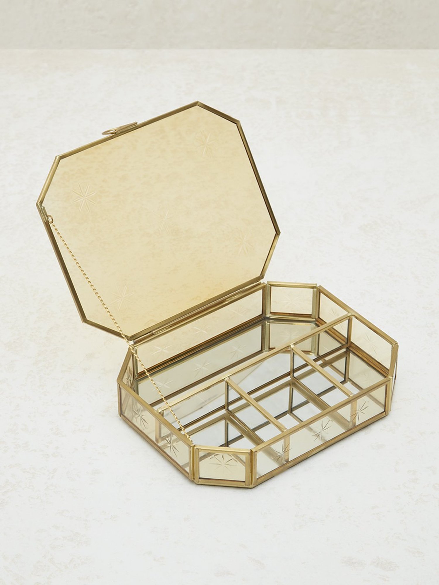 Westside Home Gold Glass Etched Jewellery Box