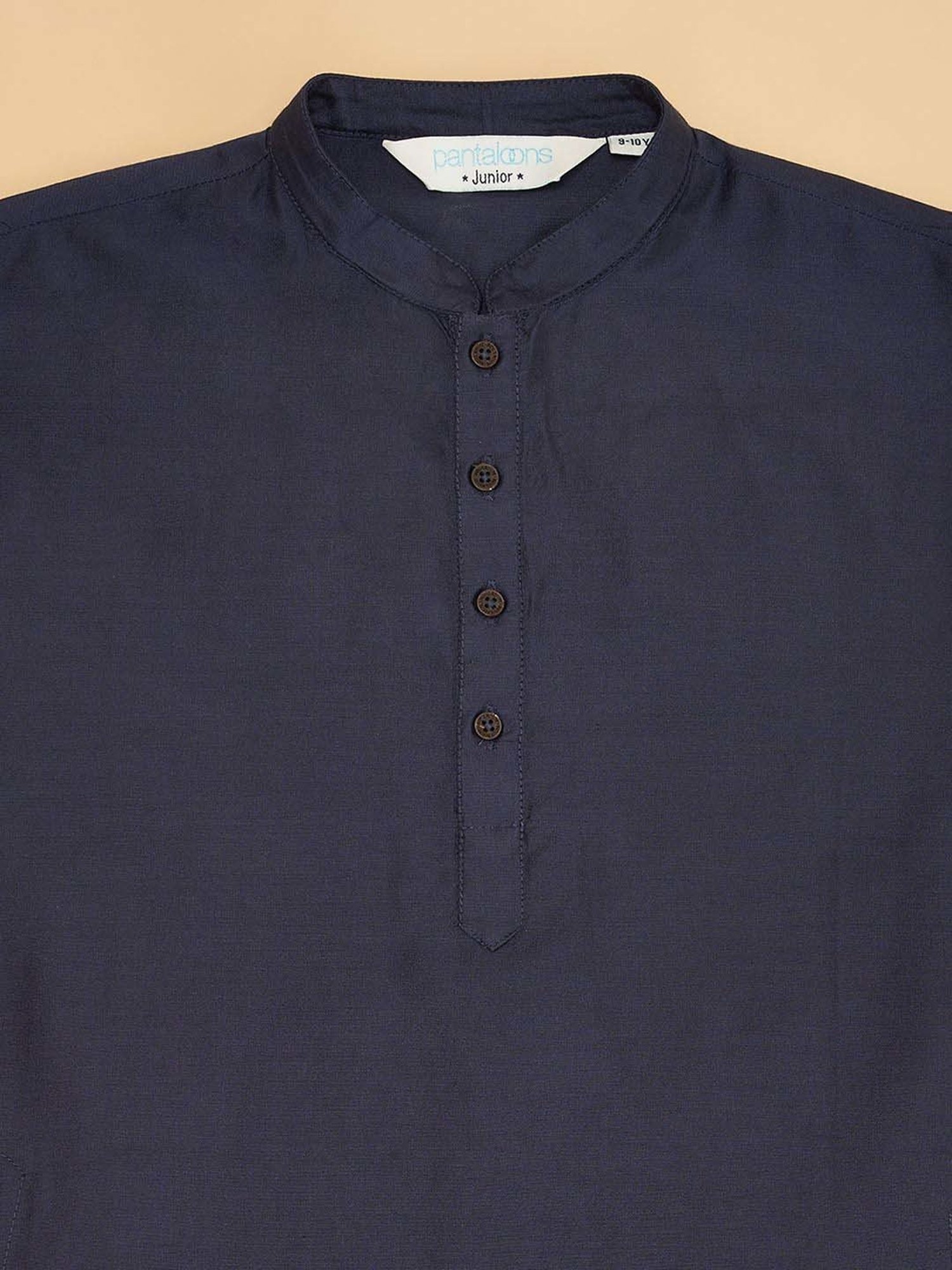 Indus Route by Pantaloons Boys Midnight Navy Solid Full Sleeves Kurta Sets