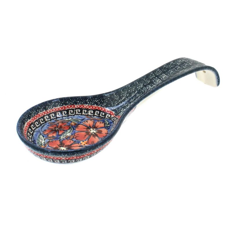 Blue Rose Polish Pottery Jungle Flower Large Spoon Rest