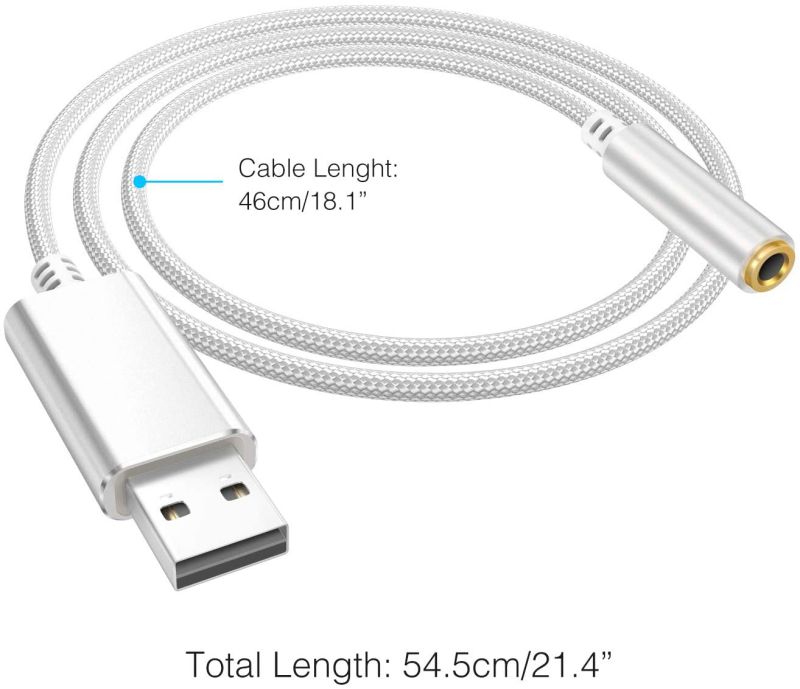 CUUWE USB to 3.5mm Jack Audio Adapter, USB to Aux Cable with TRRS 4-Pole Mic-Supported USB to Headphone AUX Adapter Built-in Chip External Sound Card for PC PS4 PS5 and More [7.69 inch]