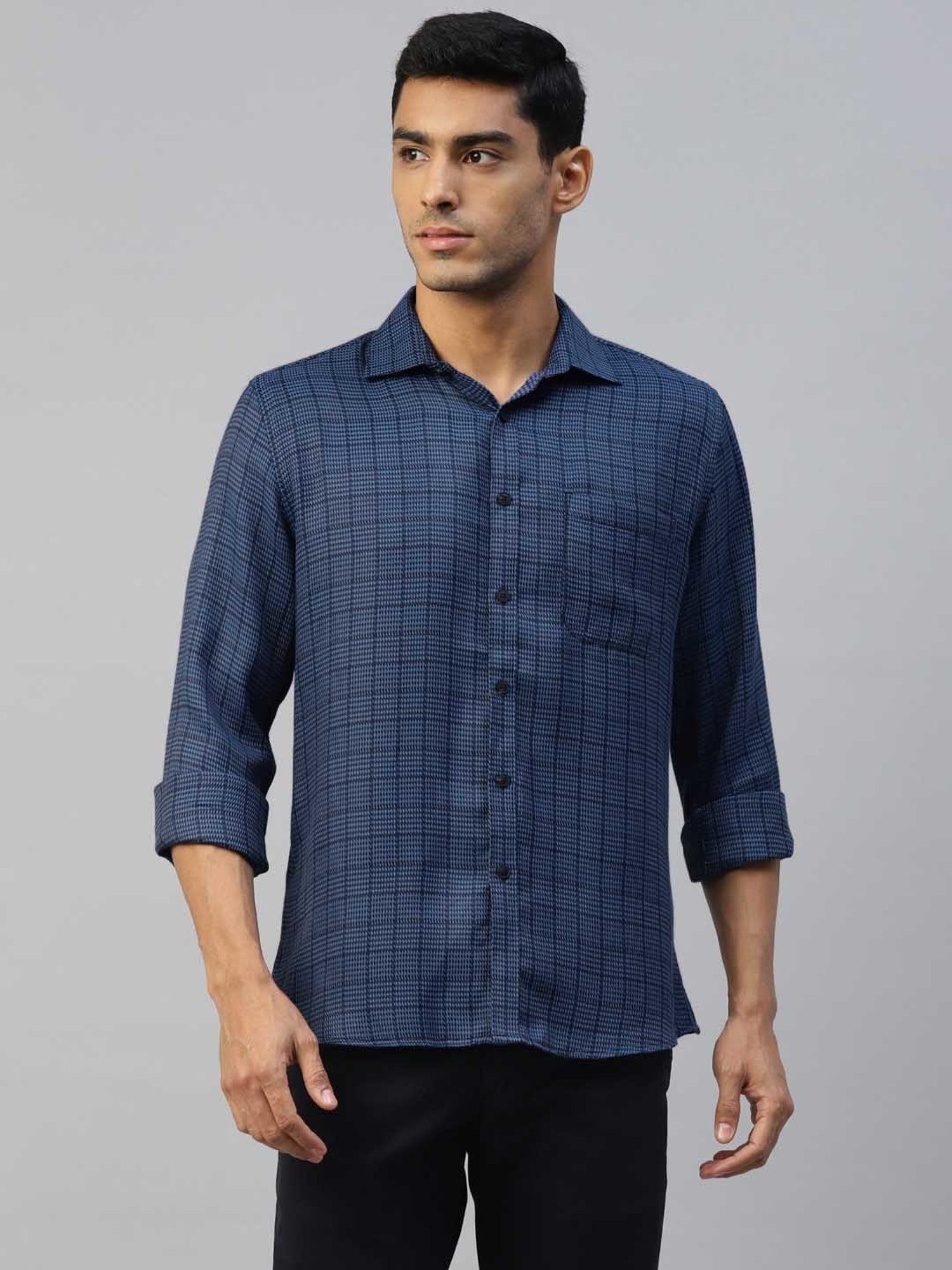 Don Vino Dark Blue Slim Fit Check Shirt