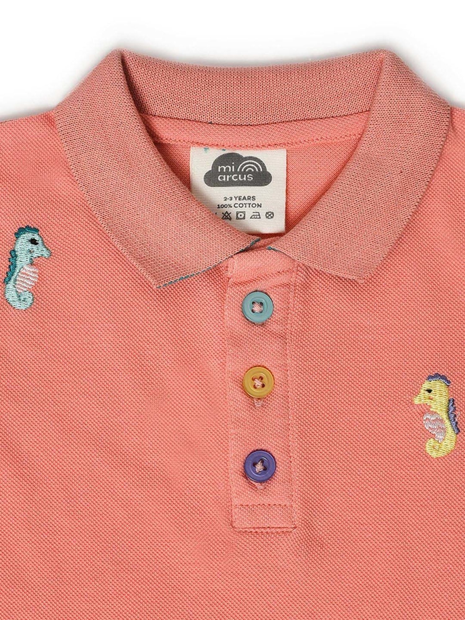 MiArcus Kids Peach Cotton Printed Polo T-Shirt
