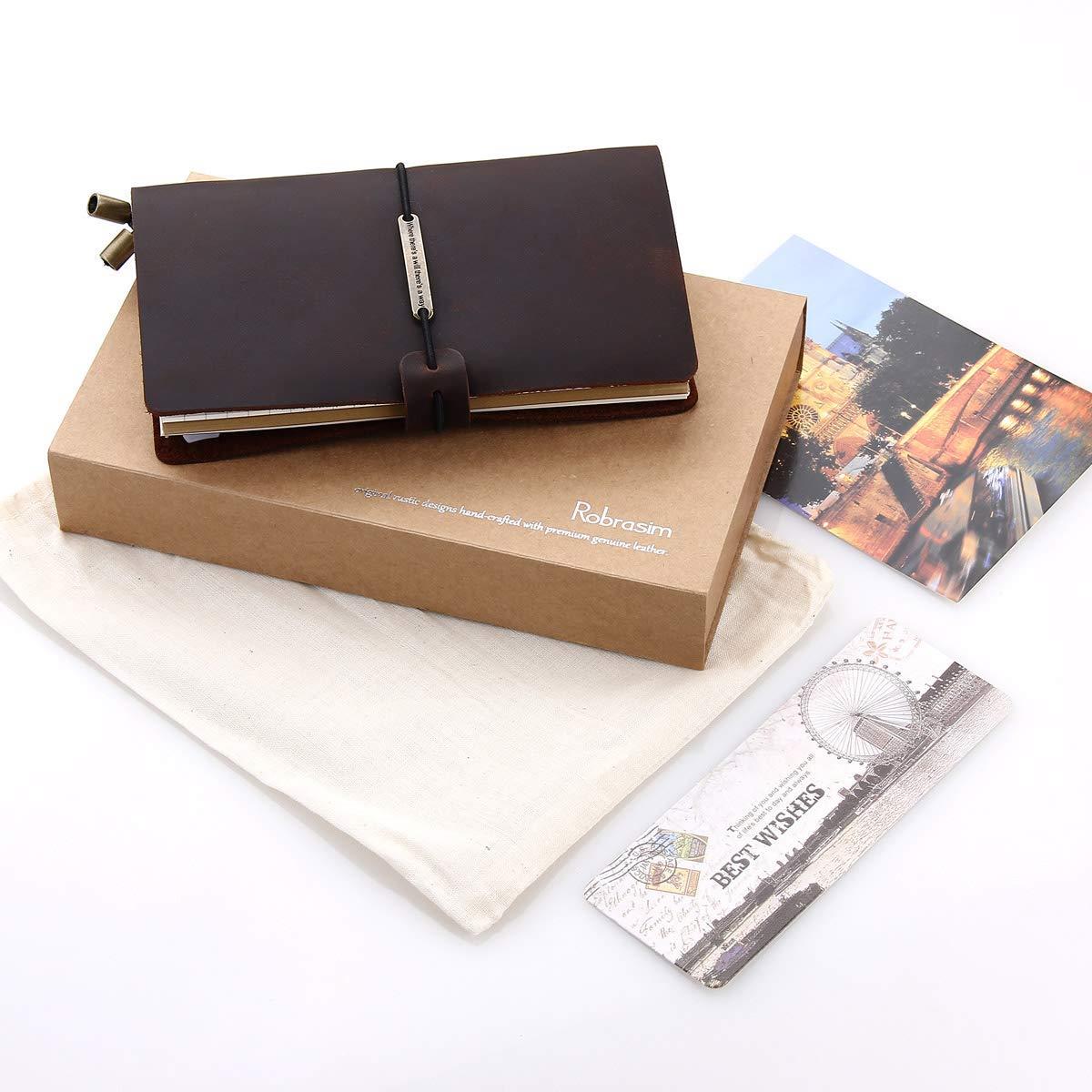 Leather Journal Refillable Travelers Notebook, Antique Handmade Leather Writing Diary Notepad, Travel Journal Notebook for Men & Women, Medium Size 6.7" x 4" - Coffee