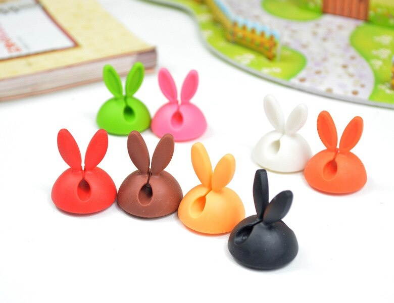 est 4pcs/Lot rabbit ear silicone desktop winder cable organizer cable Home office computer headphone bobbin wires holder