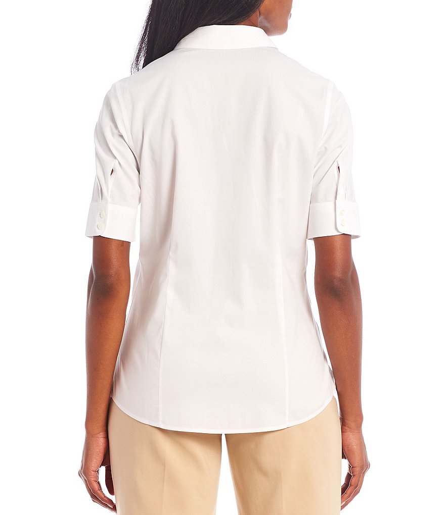 Preston & York Caroline Bow Woven V-Neck 3/4 Sleeve Blouse