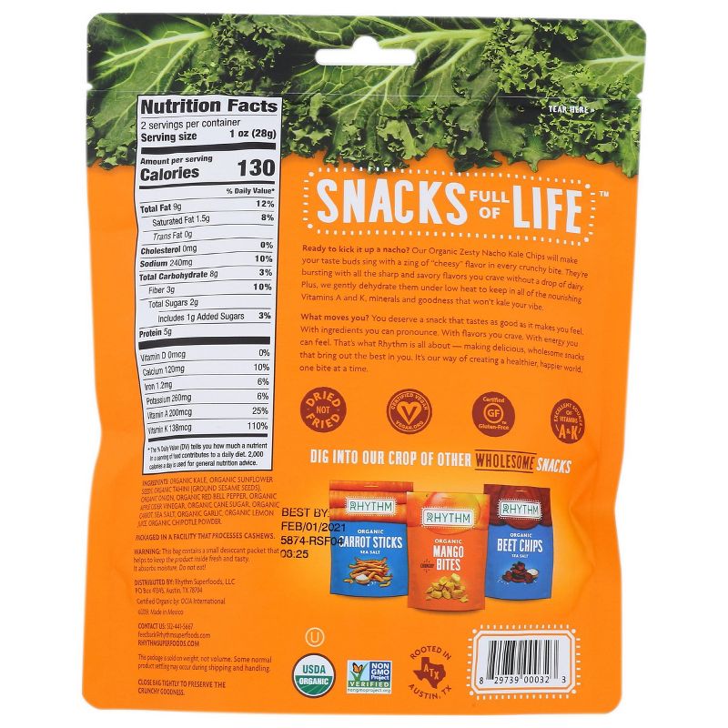 Rhythm Super Foods Zesty Nacho Kale Chips 2.0oz 12 pack