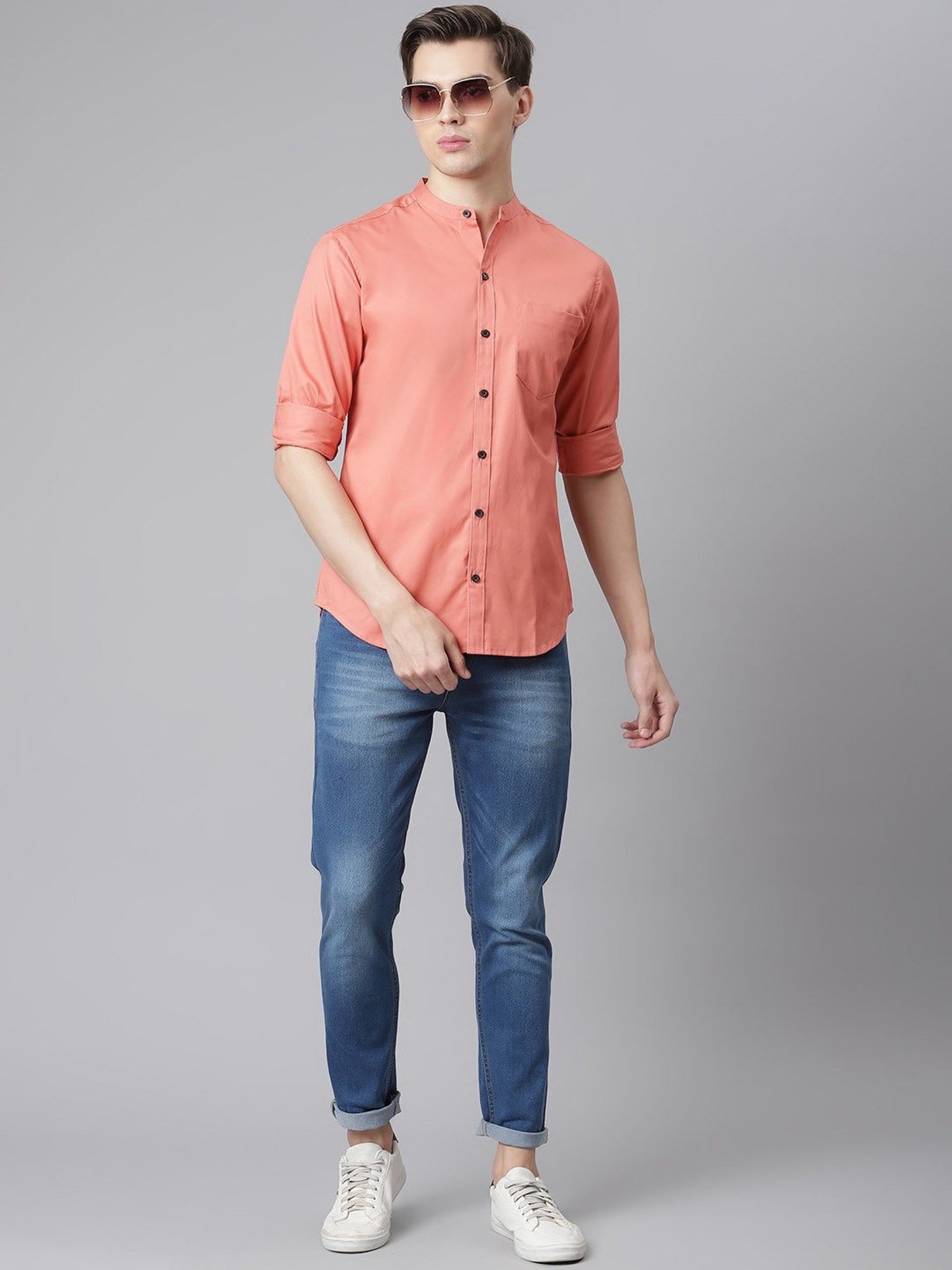 Hubberholme Peach Cotton Regular Fit Shirt