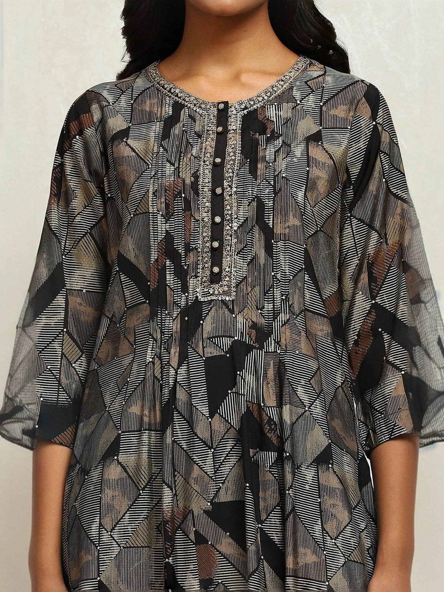 Biba Black Printed Kurta Palazzo Set With Dupatta