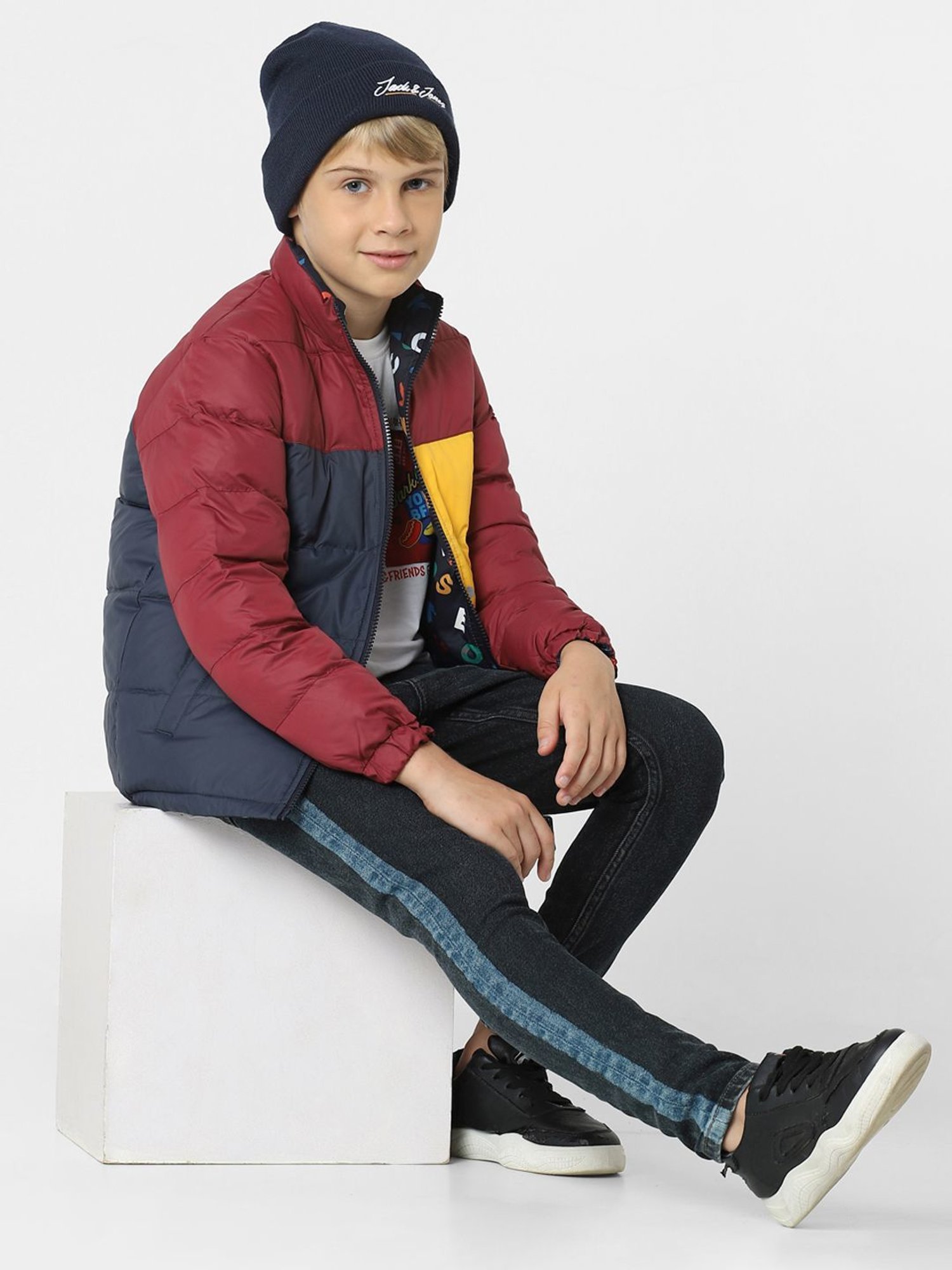 Jack & Jones Junior Multicolor Cotton Color Block Full Sleeves Jacket