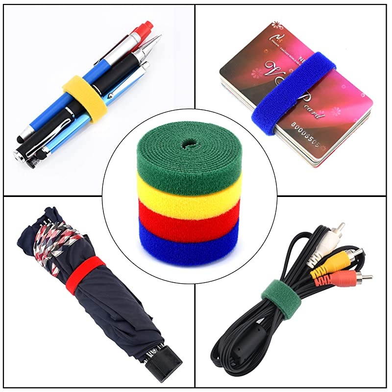 4 Roll Hook and Loop Reusable Fastening Nylon Cable Tie Wire Cord Straps Organizer by  Each 06 Inches Width 66 Ft Long and 264 ft long totally Blue Red Green Yellow