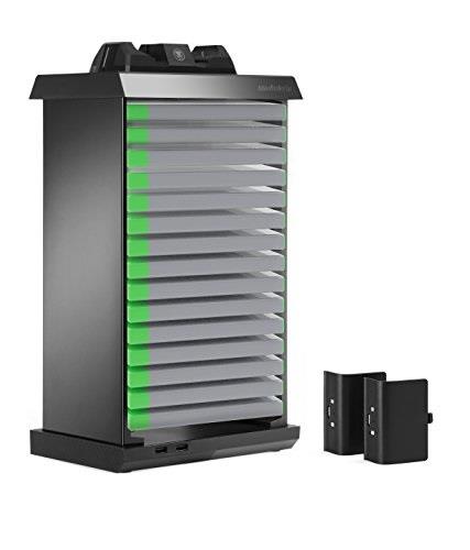 Snakebyte XBOX One Charge Tower Pro - Games Tower for 15 Games, Charger and Battery Packs for 2 Controllers and 2 USB Ports