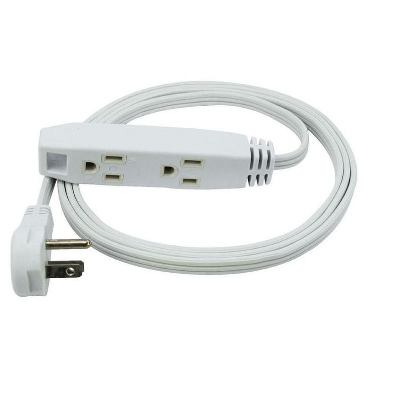 3-Outlet SnugPlug Household Extension Cord - 6 Feet - White, 16AWG, 13A/1625W, SPT-2, 125 VAC, Pure Copper, ETL and RoHS, For Indoor Use Only