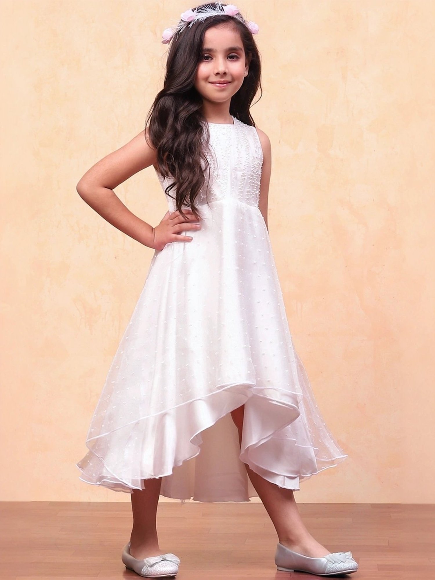 Biba Girls White Embellished Dresses