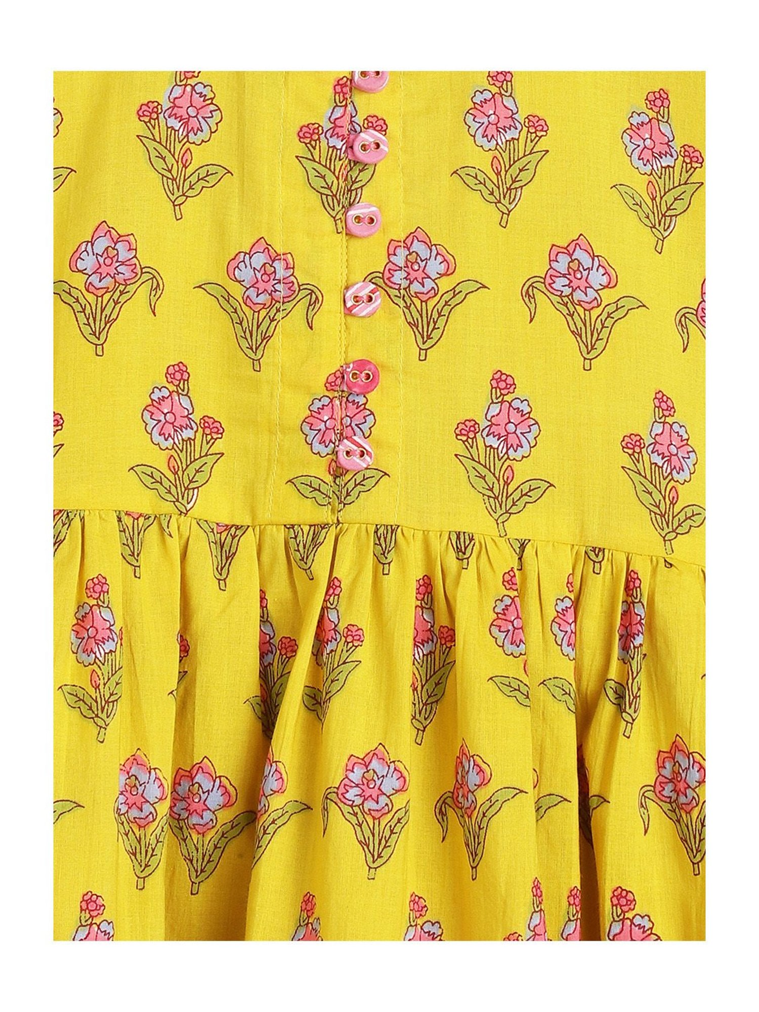 Campana Kids Yellow & Pink Floral Print Kurta with Dhoti