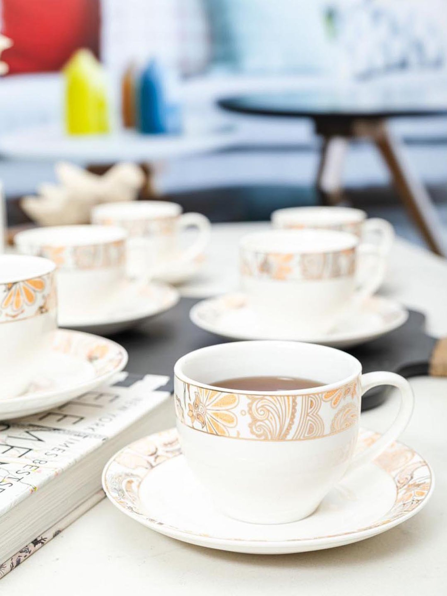 White Gold White & Gold Porcelain 12 Piece Tea Set