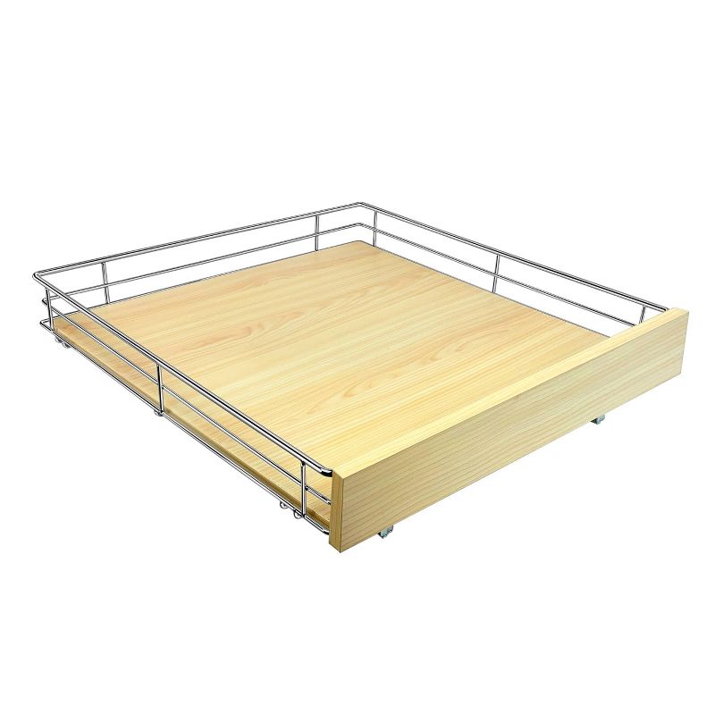 Lynk Professional Select Slide Out Wood Cabinet Organizer - Pull Out Under Cabinet Sliding Wood Shelf - 20" x 21" - Wood and Chrome