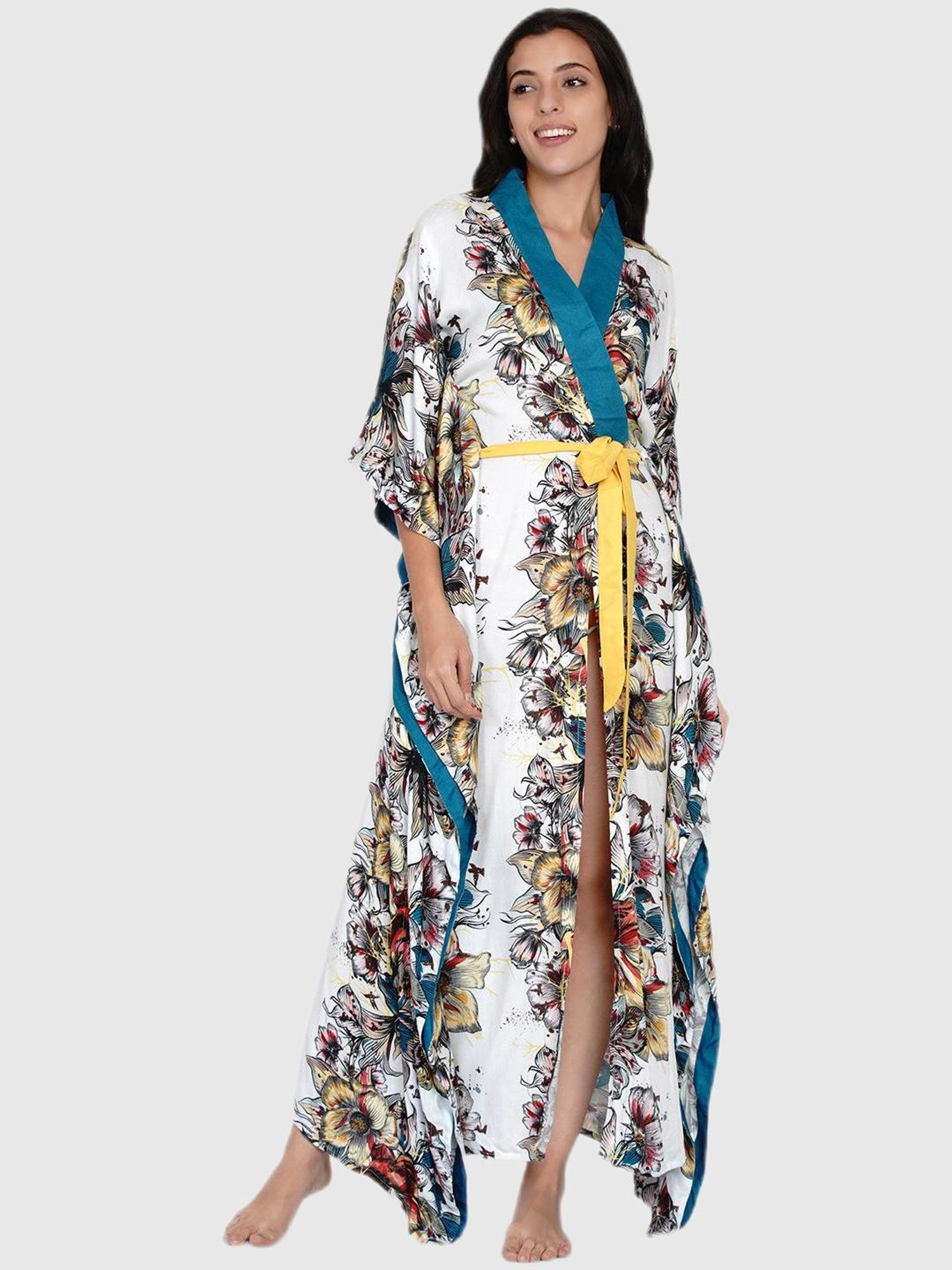 The Kaftan Company White Floral Print Dress