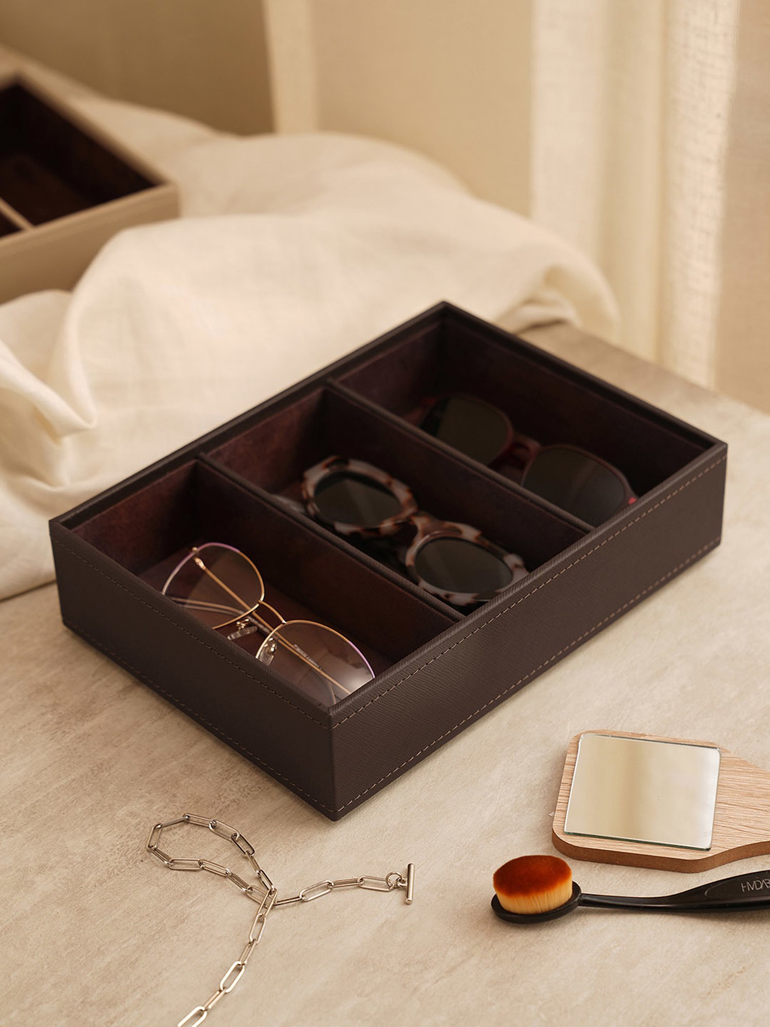 Pure Home and Living Brown Leather Solid Organisers