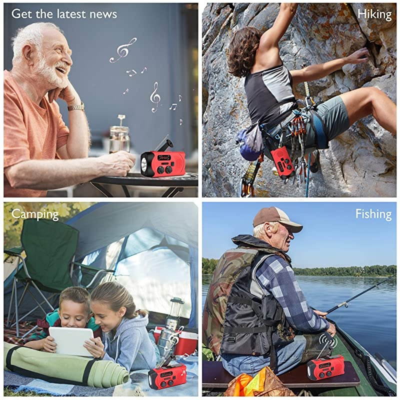 Solar Radio, AM/FM NOAA Weather Redio for Household and Outdoor, Hand Crank Self Powered Radio with LED Flashlight 2000mAh for Phone Charger Red