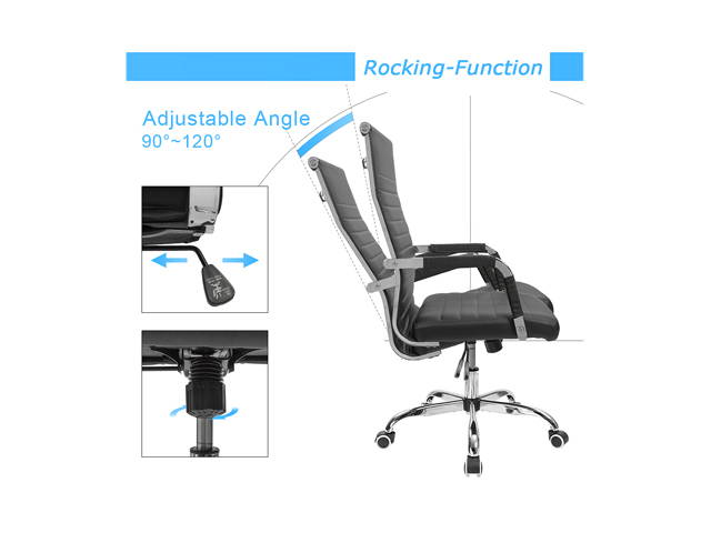 Furmax Ribbed Office Desk Chair Mid-Back PU Leather Executive Conference Task Chair Adjustable Swivel Chair with Arms (Black)