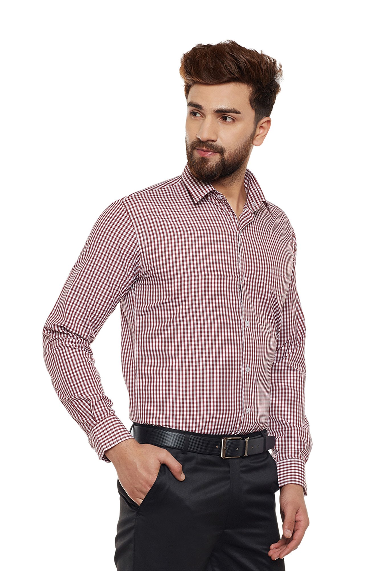 Hancock Maroon Slim Fit Full Sleeves Shirt