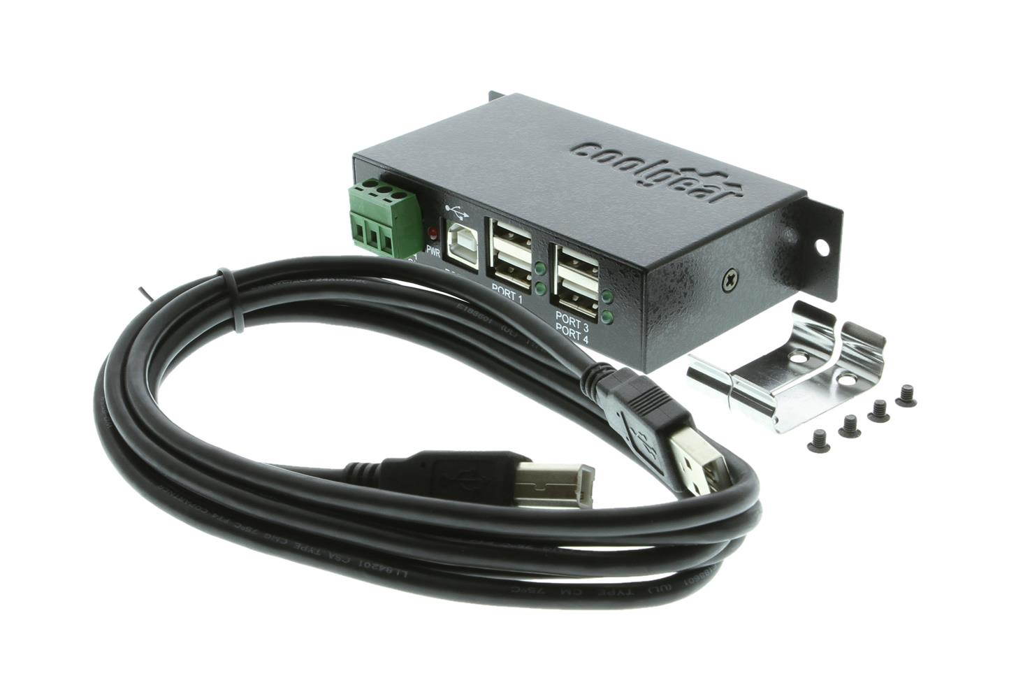 USBGear 12 Volt USB hub Industrial 4-Port USB 2.0 Powered Hub for PC-MAC DIN-RAIL Mount