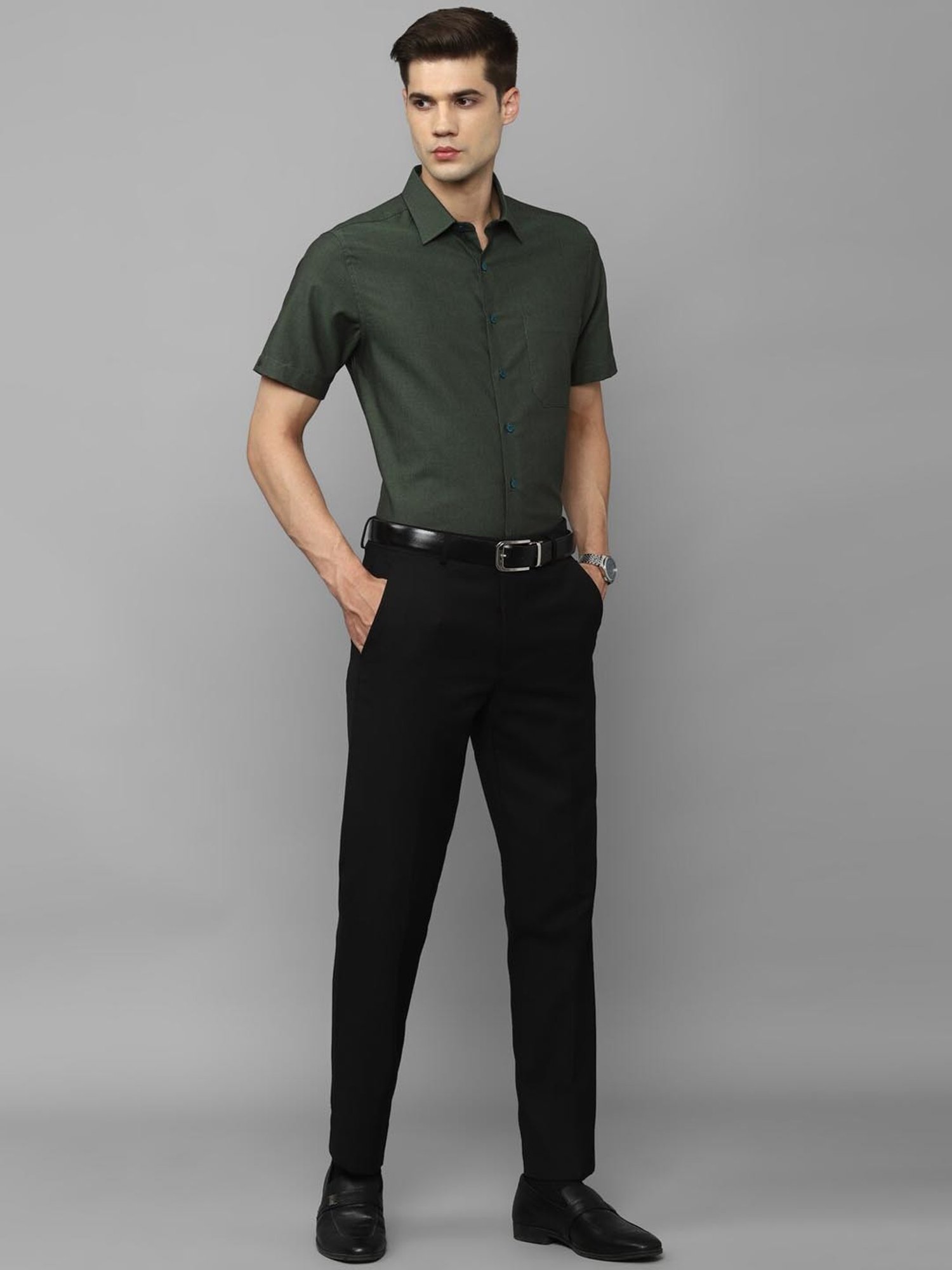 Louis Philippe Olive Cotton Slim Fit Shirt