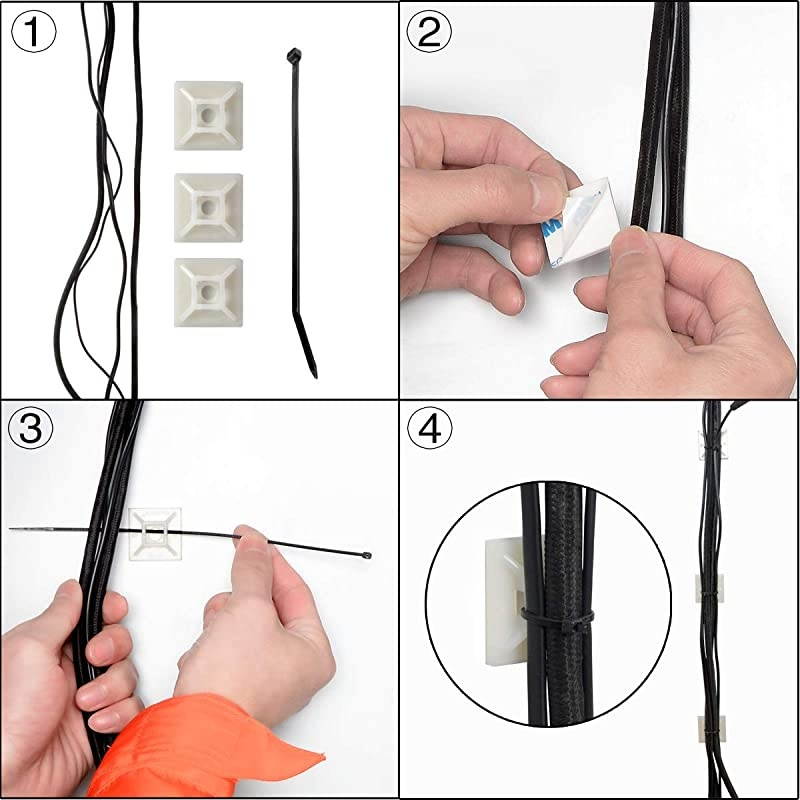 3/4" Adhesive Cable Zip Tie Mounts Self Wire Cable Clips Organizer Holders Anchor Wire Tie Downs Black