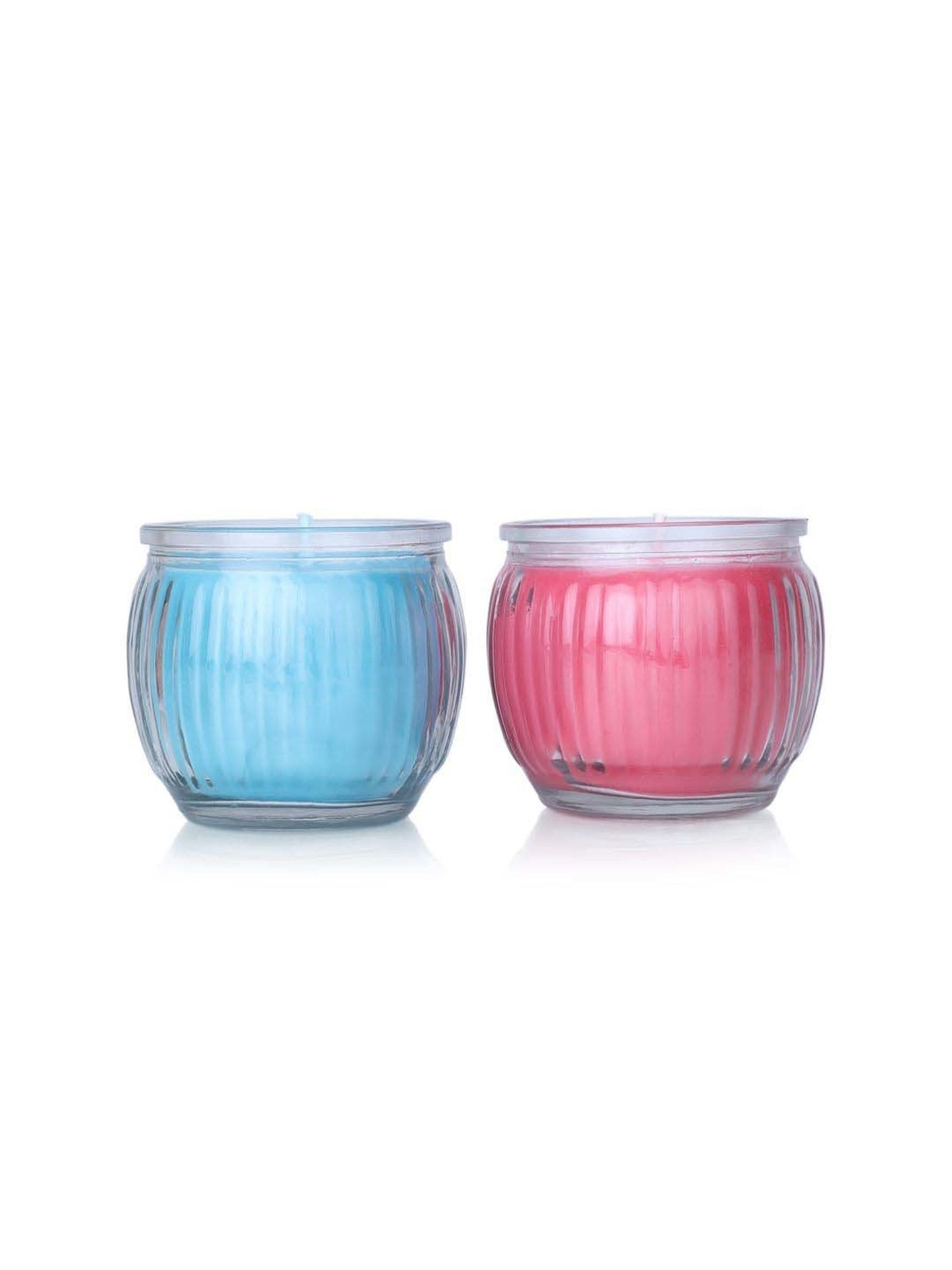 IRIS Multicolour Home Fragrances Cool Blue And Damask Rose Swirl Jar Candles - Set of 2