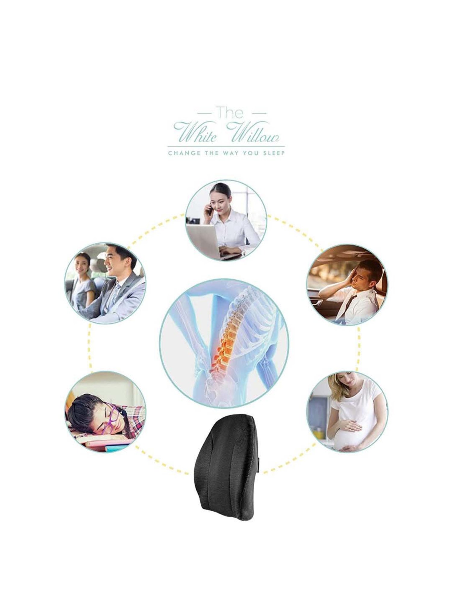 The White Willow Black Back Support Cushion - Set of 1