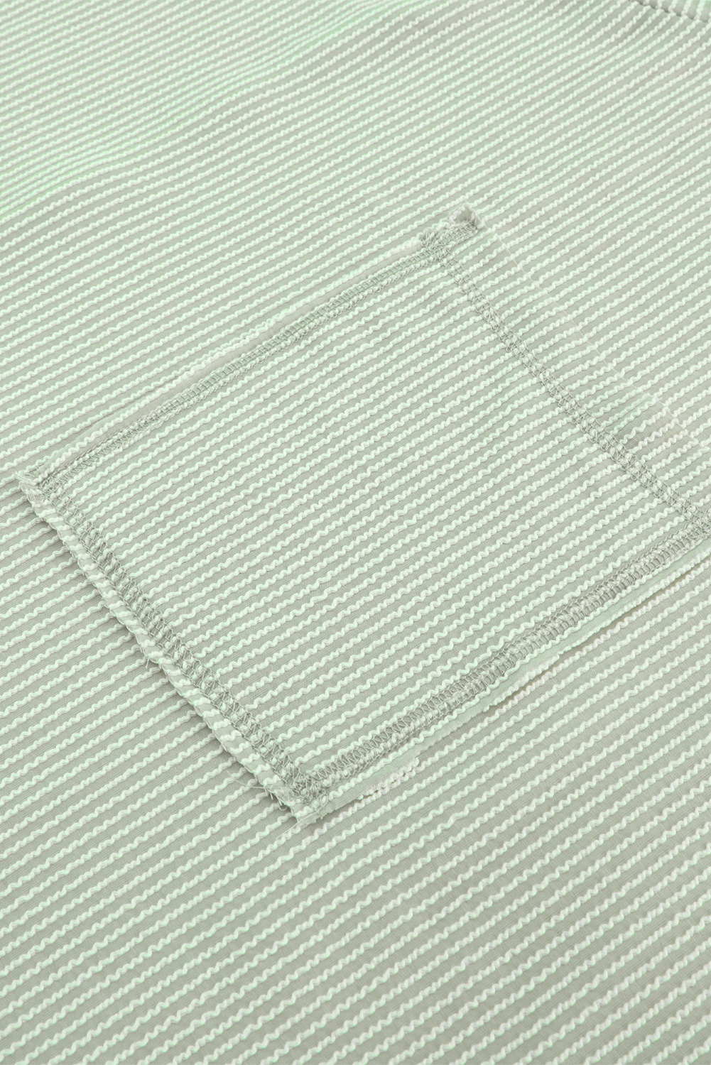 Green Crinkle Ribbed Roll Tab Sleeve Chest Pocket Oversize Top