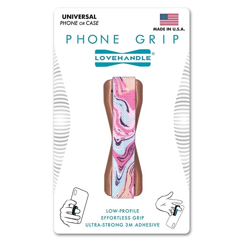 Universal Grip for Most Smartphones Mini Tablets and Cases Marble Rose Design Colored Elastic Strap with Mauve Rose Base LH01MarbleRose