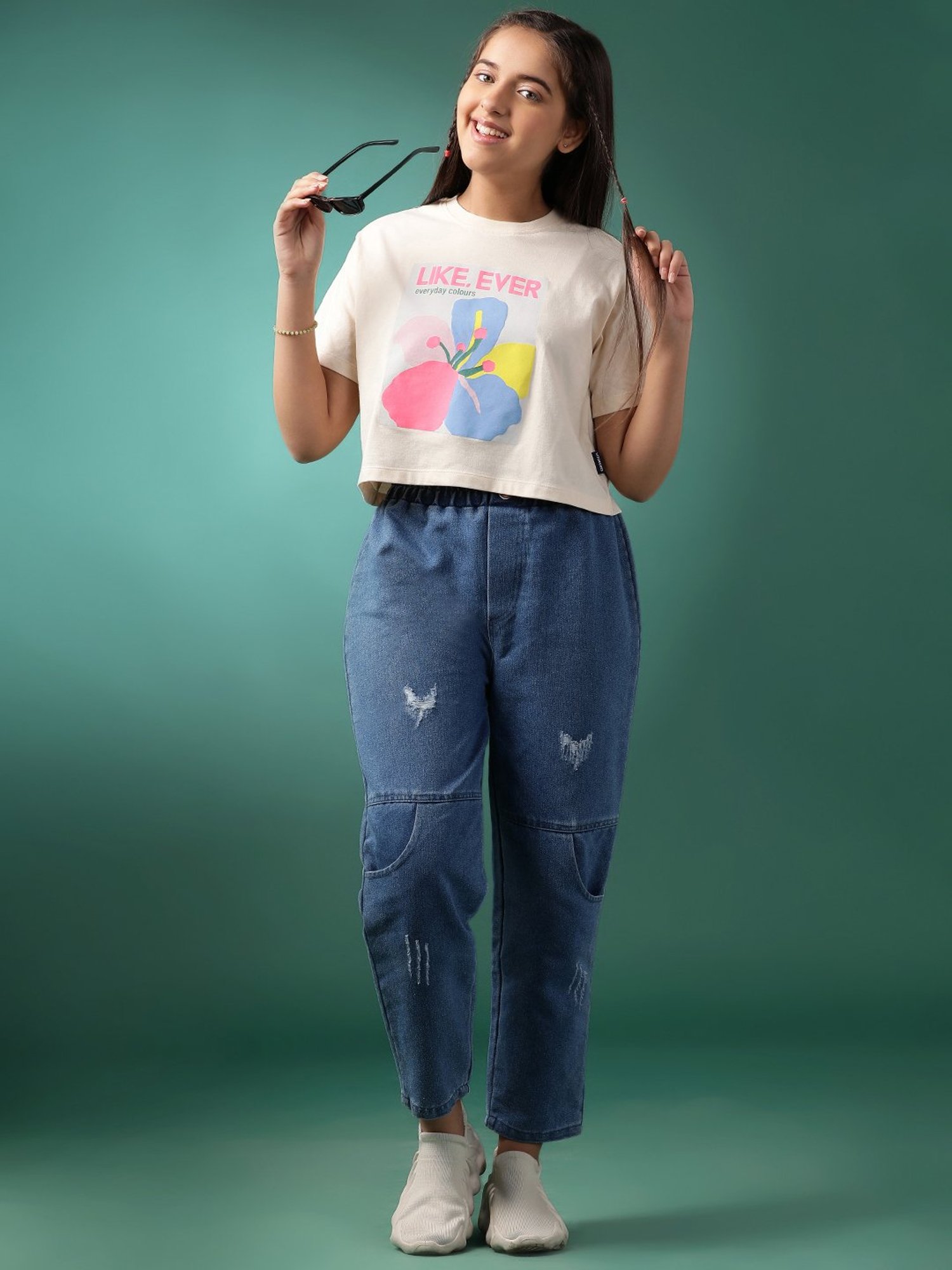 Lil Tomatoes Kids Cream Printed Crop Top