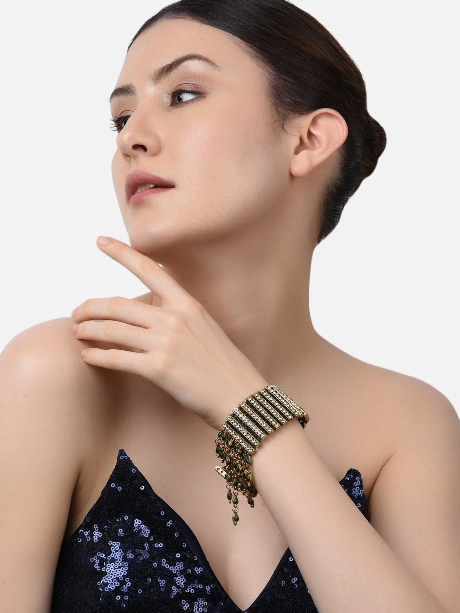 Zaveri Pearls Green Beaded Austrian Diamonds Ethnic Bracelet-ZPFK10827