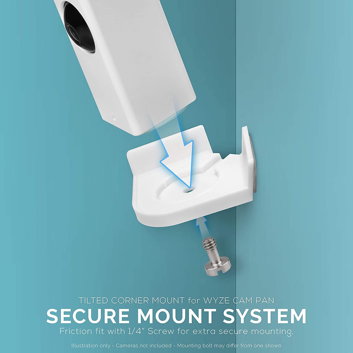 Screwless Corner Wall Mount Kit Compatible with Wyze Cam Pan, Tilted Holder, Watch Crib, Kids, Cashier etc, Strong Stick On, Full Tilt & Pan Function, No Tools, No Drilling, by Brainwavz (White)