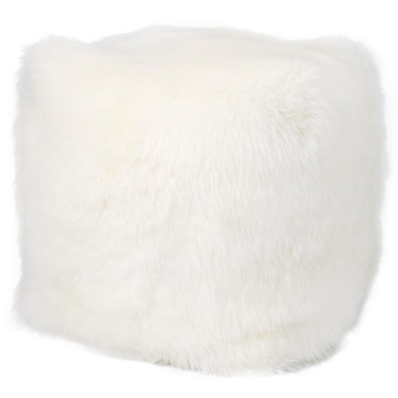 Mina Victory Fur FL100 Indoor only Pouf - White 16" x 16" x 17"