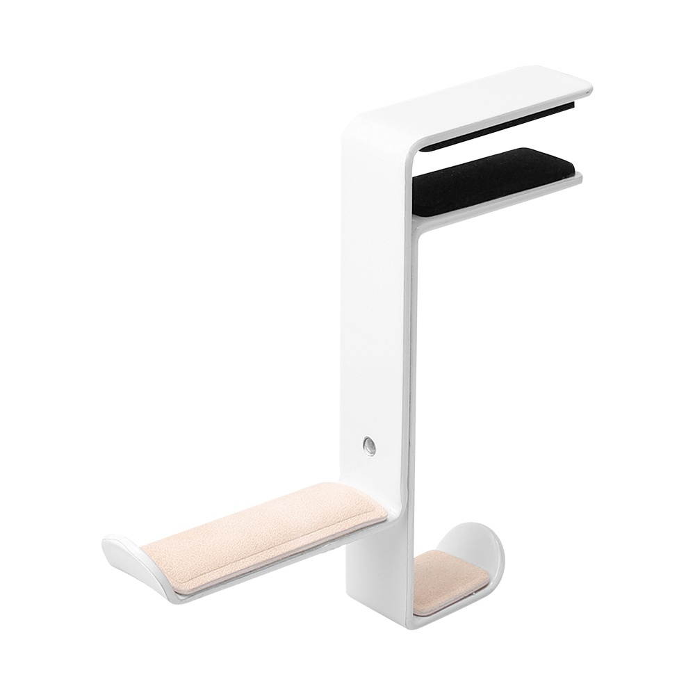 Clip-edge Type Headphone Holder Bracket Hanger Metal Wall Clamp Hook Adjustable Earphone Stand Desktop Mount White