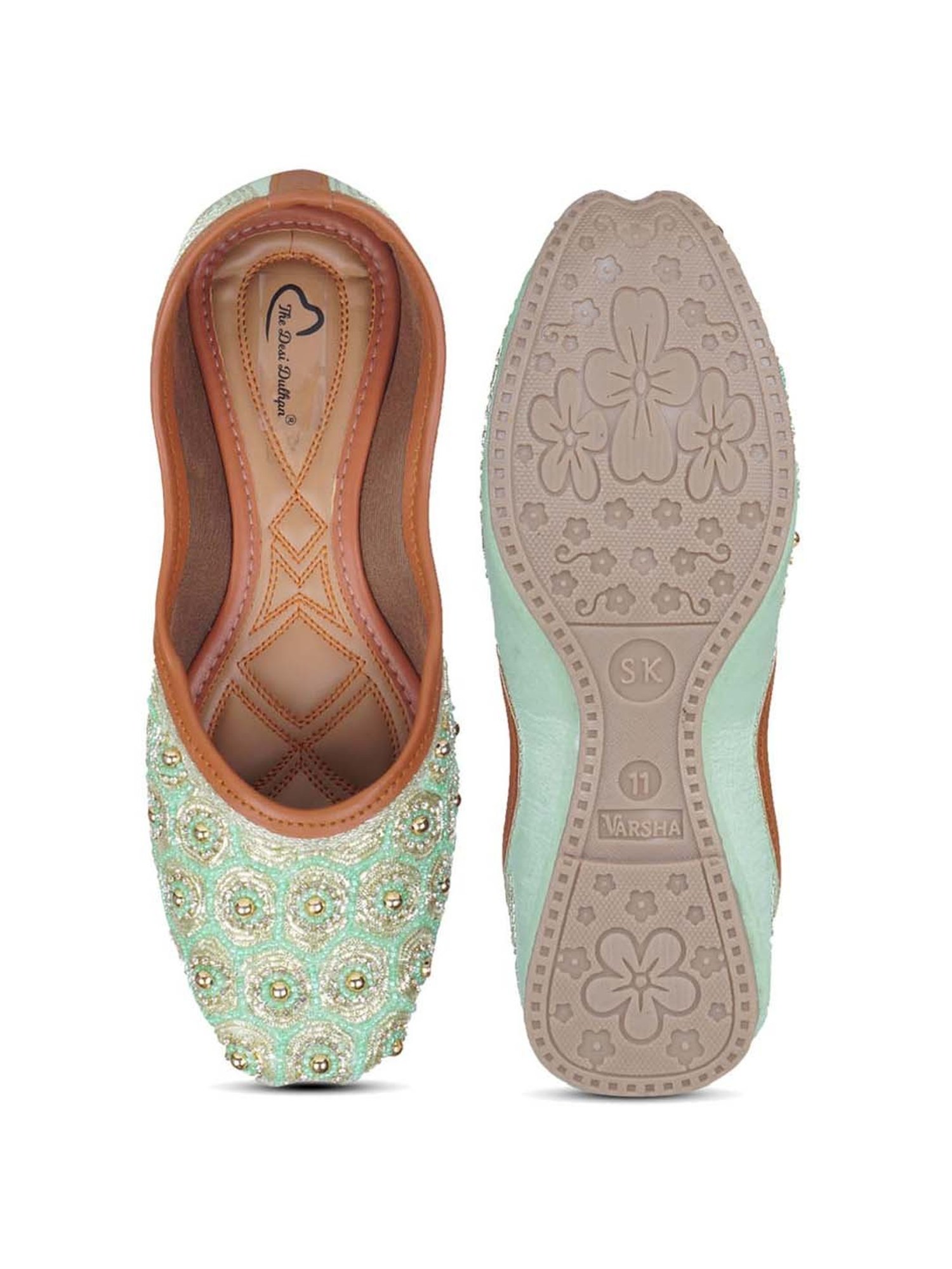 The Desi Dulhan Women's Tea Green Ethnic Juttis