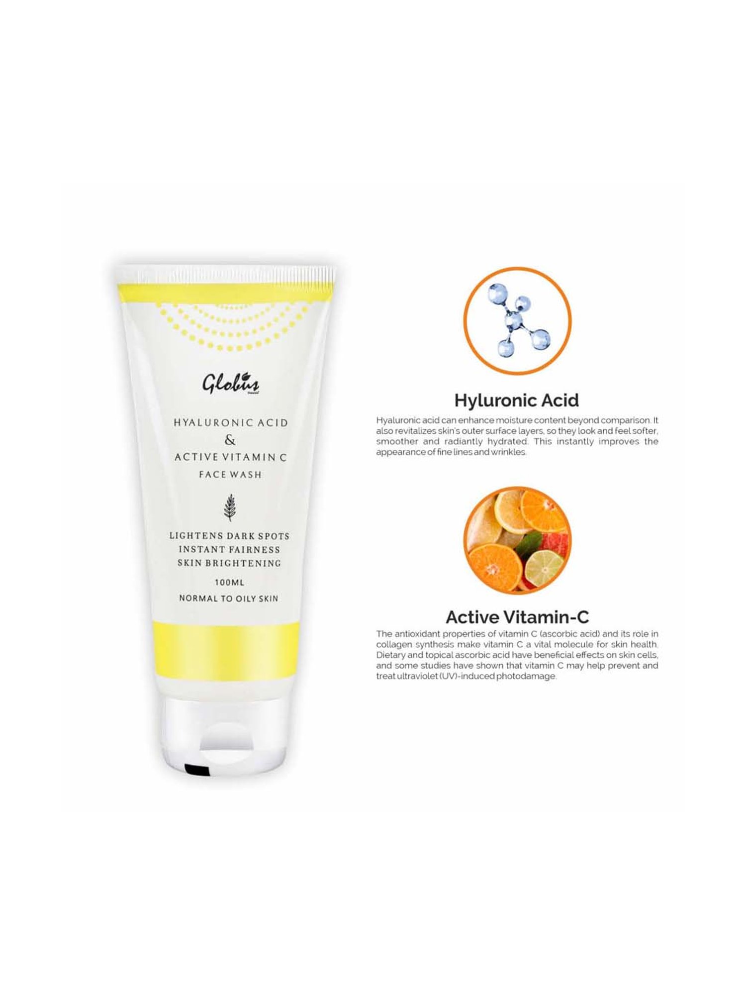 Globus Naturals Hyaluronic Acid & Vitamin C Anti Aging Face Wash - 100 ml