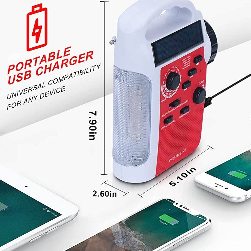 Portable Solar Emergency Weather Radio Hand Crank AM/FM NOAA Survival Radios with LED Flashlight 1000mAh Power Bank for Smart Phone for Home Outdoor Camping Traveling Earthquake (083)
