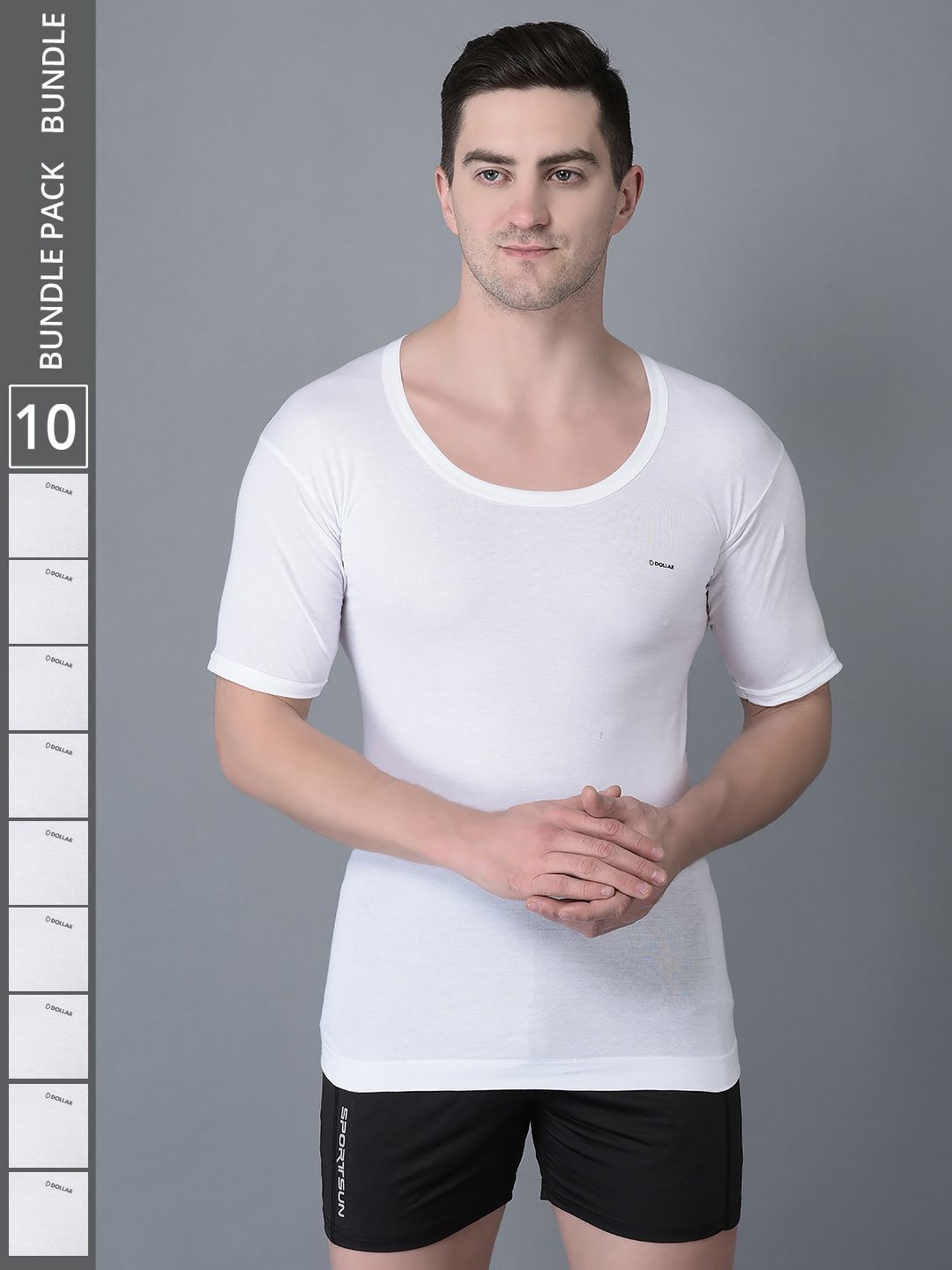Dollar Bigboss White Cotton Regular Fit Vest - Pack Of 10
