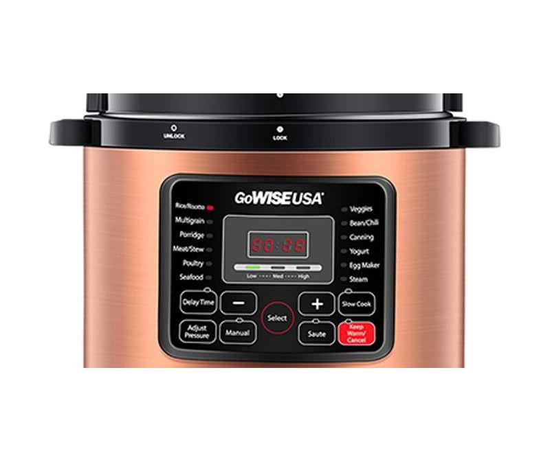 GoWISE USA 8-Quart 12-in-1 Electric Pressure Cooker, Ceramic Pot, Rack, Basket, Measuring Cup, Spoon, and 50-Recipe Book, Copper