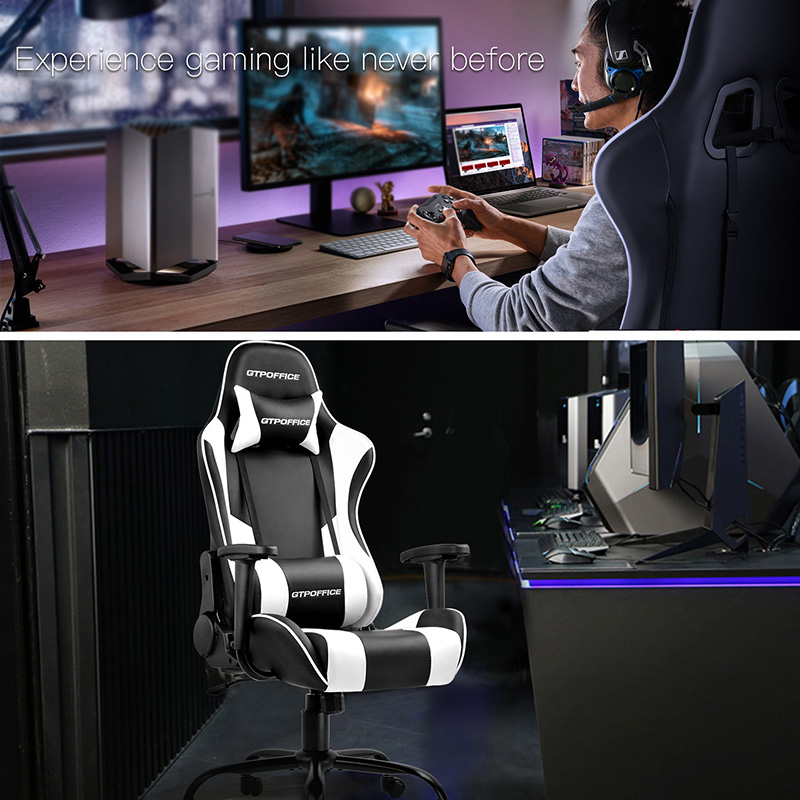 GTRACING Gaming Chair Massage Office Computer GTPOFFICE Series Racing Chair for Adult Reclining Adjustable Swivel Leather Chair High Back Desk Chair Headrest and Massage Lumbar Support Cushion