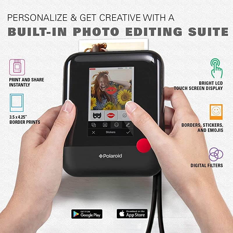 Polaroid WiFi Wireless 3x4 Portable Mobile Photo Printer Black with LCD Touch Screen Compatible w iOS amp Android